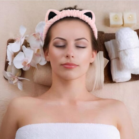 2 Pcs Cat Ears Headband Spa Headbands for Washing Face Headband Pink Purple - Picture 7 of 7